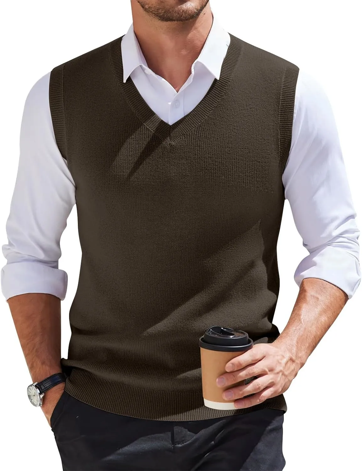 Mens 2025 Vest V Neck Sleeveless Knit Pullover Sweater Vest Casual Business Work Slim Fit Lightweight Coat Tops