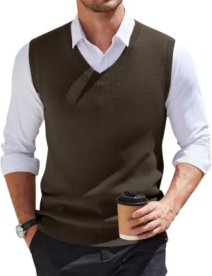 Mens 2025 Vest V Neck Sleeveless Knit Pullover Sweater Vest Casual Business Work Slim Fit Lightweight Coat Tops
