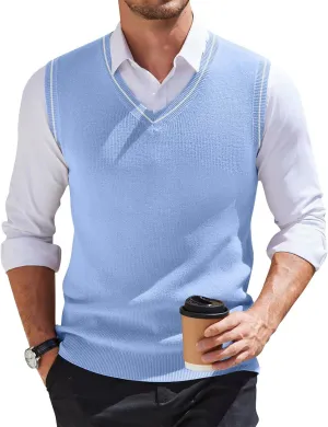 Mens 2025 Vest V Neck Sleeveless Knit Pullover Sweater Vest Casual Business Work Slim Fit Lightweight Coat Tops