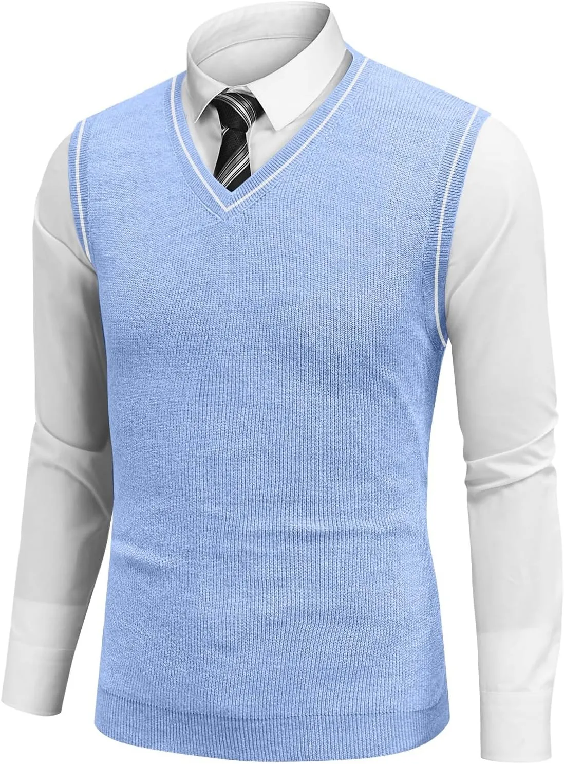 Mens 2025 Vest V Neck Sleeveless Knit Pullover Sweater Vest Casual Business Work Slim Fit Lightweight Coat Tops