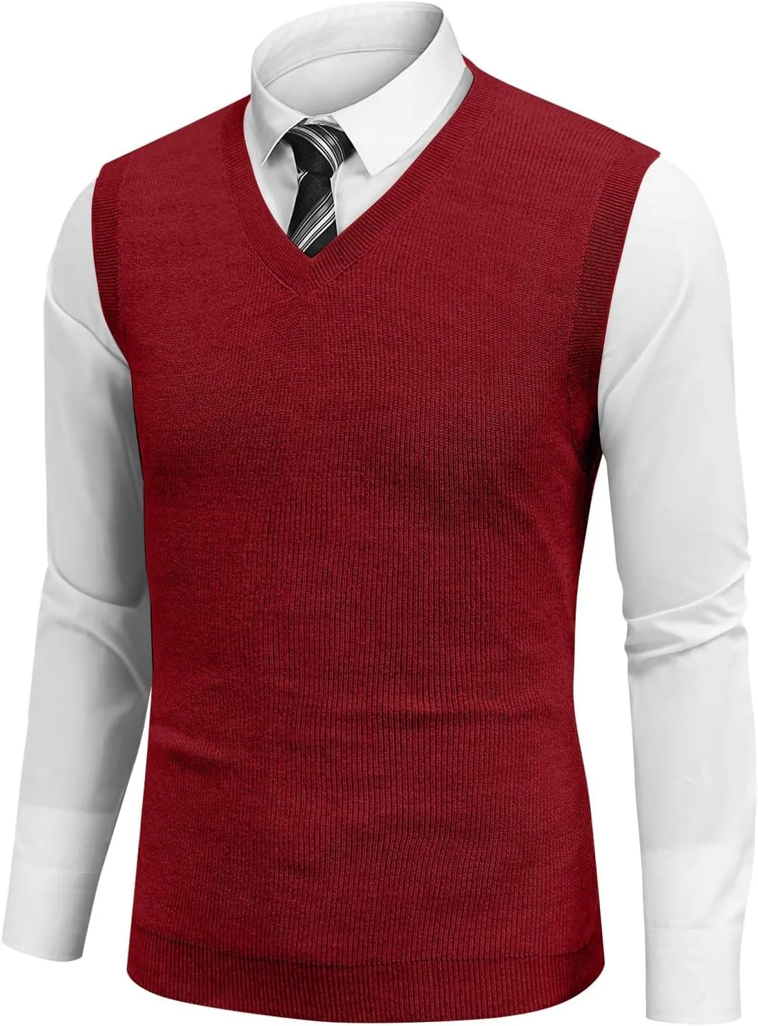 Mens 2025 Vest V Neck Sleeveless Knit Pullover Sweater Vest Casual Business Work Slim Fit Lightweight Coat Tops