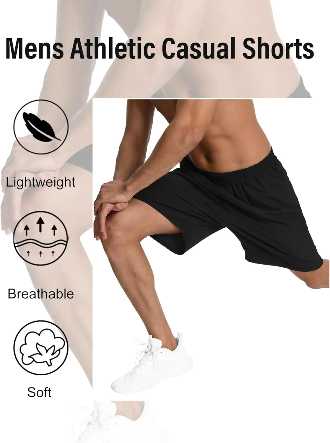 Mens' Athletic Running Shorts Casual Gym Athleisure Basics Moisture Wicking Workout Shorts with Pockets for Men