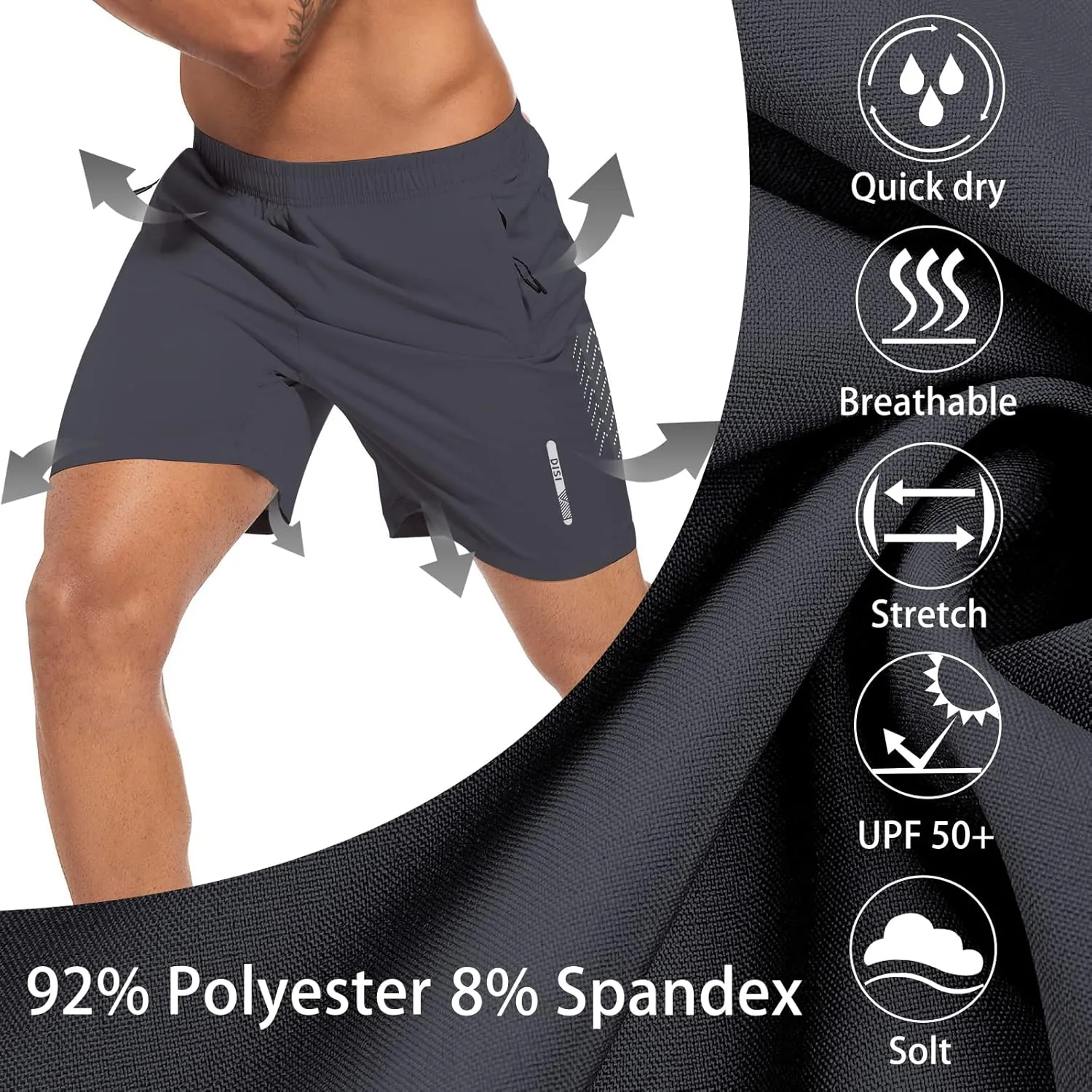 Mens Athletic Shorts 7 Inch Quick Dry Running Sports Shorts Lightweight Workout Gym Shorts Elastic Waist Shorts with Pockets