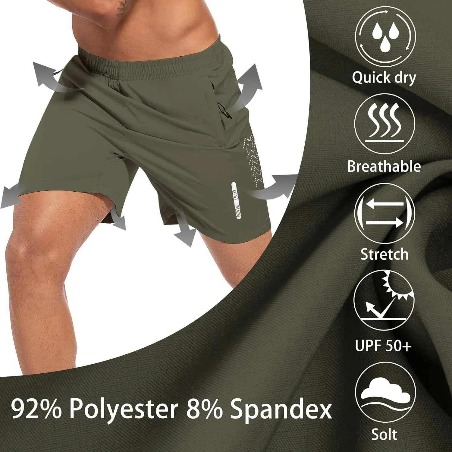 Mens Athletic Shorts 7 Inch Quick Dry Running Sports Shorts Lightweight Workout Gym Shorts Elastic Waist Shorts with Pockets