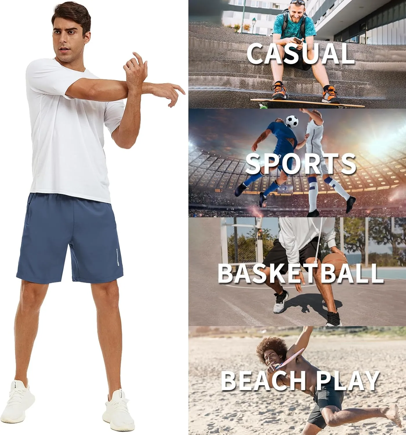 Mens Athletic Shorts 7 Inch Quick Dry Running Sports Shorts Lightweight Workout Gym Shorts Elastic Waist Shorts with Pockets