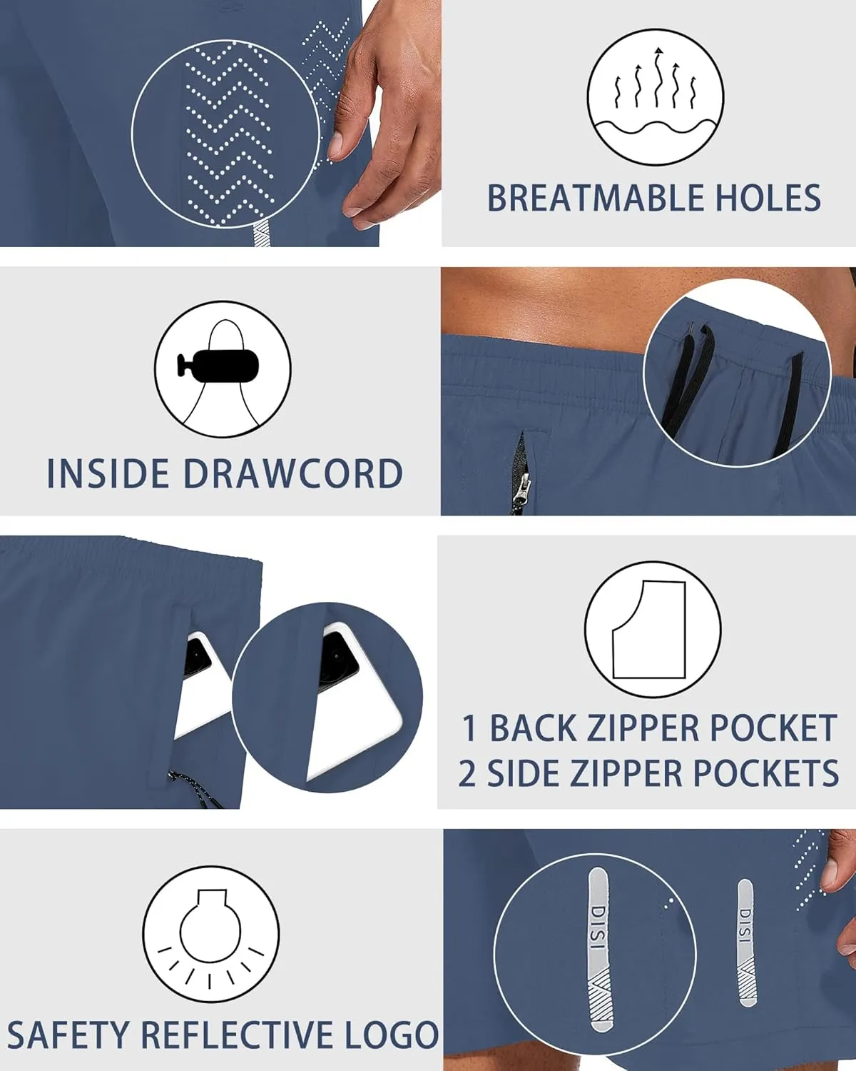 Mens Athletic Shorts 7 Inch Quick Dry Running Sports Shorts Lightweight Workout Gym Shorts Elastic Waist Shorts with Pockets