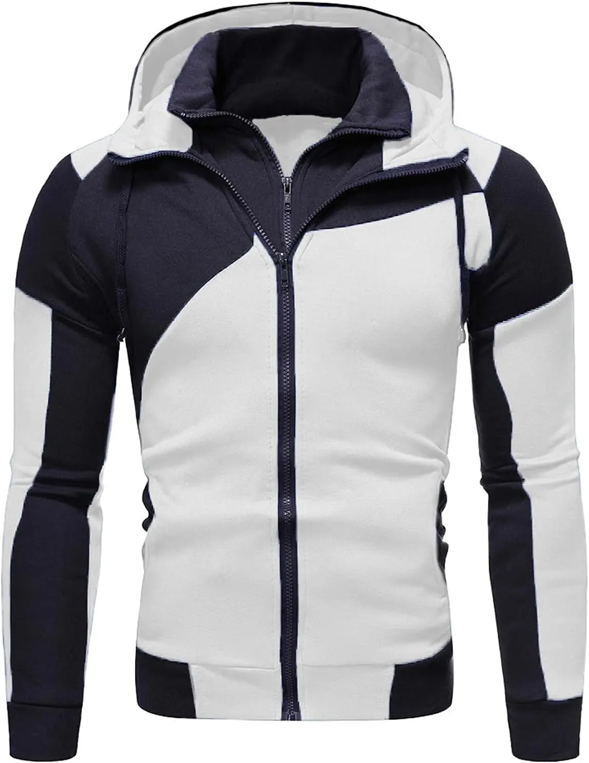 Men's Button Up Hoodie, Men Zip Up Hoodies Large White Hoodie Fake Two-Piece Sports Sweatshirt Long Sleeve Zipper Hooded Jacket Coats 6X Zip Hoodie Mini Hoodie (White-3, Large) Dudubaby