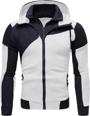 Men's Button Up Hoodie, Men Zip Up Hoodies Large White Hoodie Fake Two-Piece Sports Sweatshirt Long Sleeve Zipper Hooded Jacket Coats 6X Zip Hoodie Mini Hoodie (White-3, Large) Dudubaby