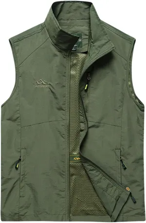 Men's Cargo Vests Outdoor Mesh Safari Fishing Travel Photo Work Vest Multi Pockets Breathable Waistcoat Jackets