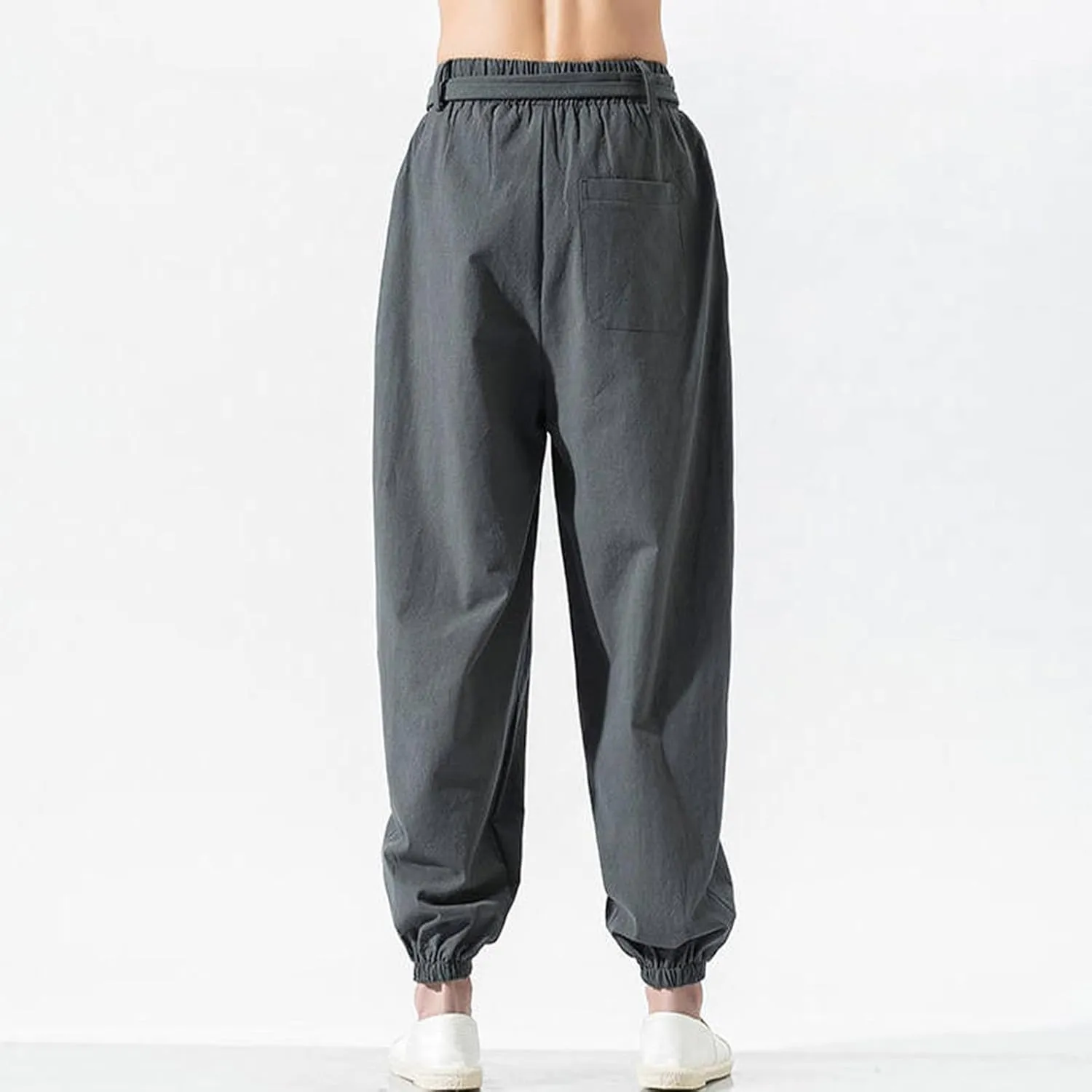 Men's Casual Pants Linen Pants Summer Beach Trousers Drawstring Yoga Pants Loose Fit Elastic Waist Pants