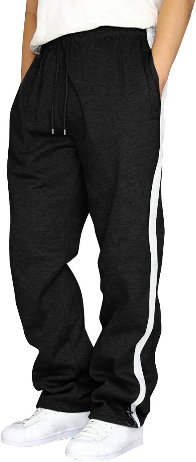 Men's Casual Pants Mens Athleisure and Fleece Bunched Feet Multi Pocket Cargo Pants Open Bottom Athletic Pants Black