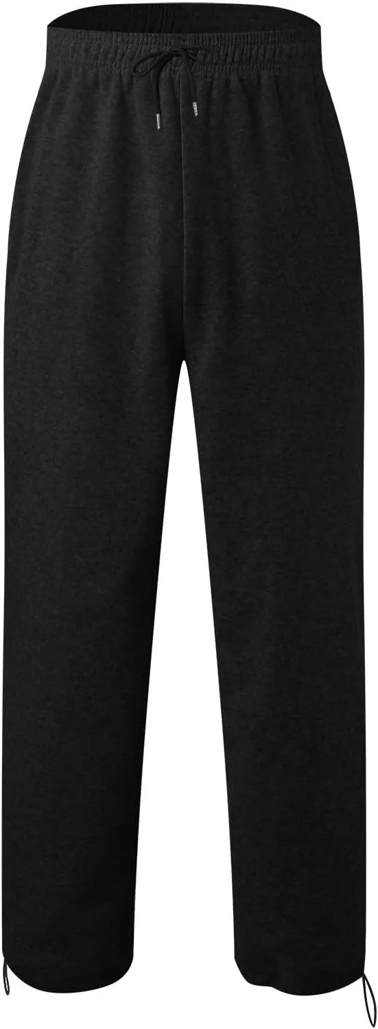 Men's Casual Pants Mens Athleisure and Fleece Bunched Feet Multi Pocket Cargo Pants Open Bottom Athletic Pants Black