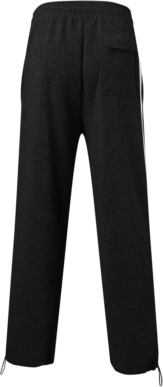 Men's Casual Pants Mens Athleisure and Fleece Bunched Feet Multi Pocket Cargo Pants Open Bottom Athletic Pants Black