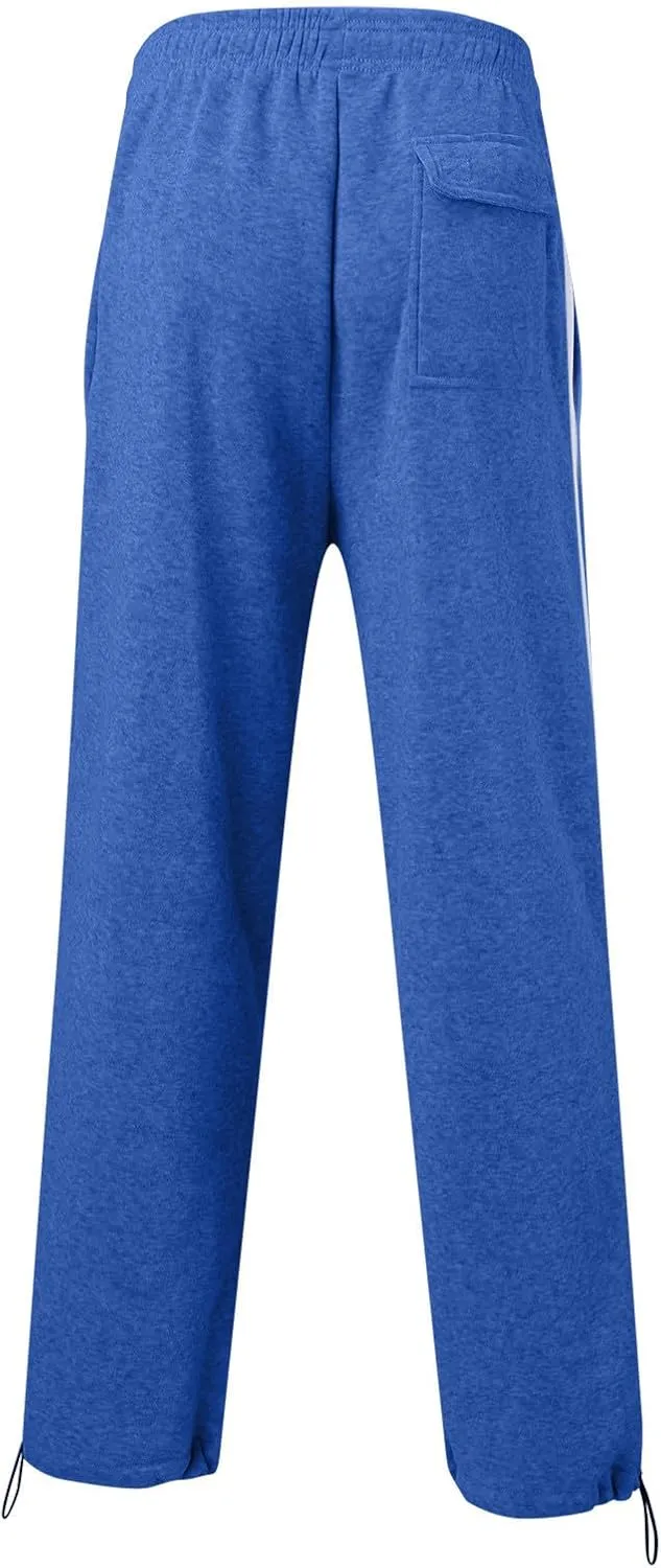 Men's Casual Pants Mens Athleisure and Fleece Bunched Feet Multi Pocket Cargo Pants Open Bottom Athletic Pants Black