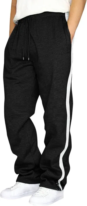 Men's Casual Pants Mens Athleisure and Fleece Bunched Feet Multi Pocket Cargo Pants Open Bottom Athletic Pants Black