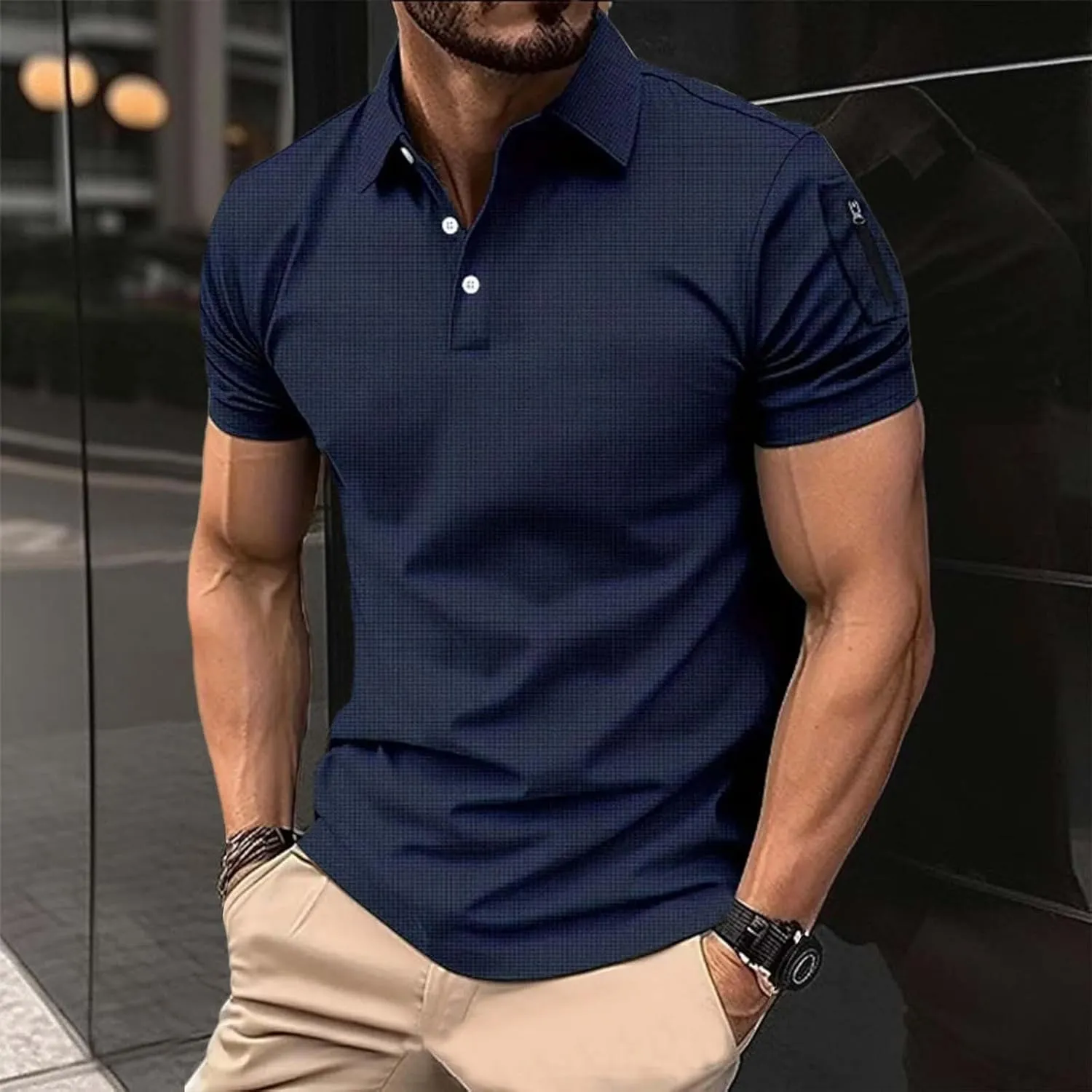 Men's Golf Polo Shirts Stylish Striped Texture Short Sleeve Smart Dress T-Shirt Athletic Polos Casual Collared Shirt