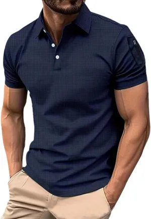 Men's Golf Polo Shirts Stylish Striped Texture Short Sleeve Smart Dress T-Shirt Athletic Polos Casual Collared Shirt