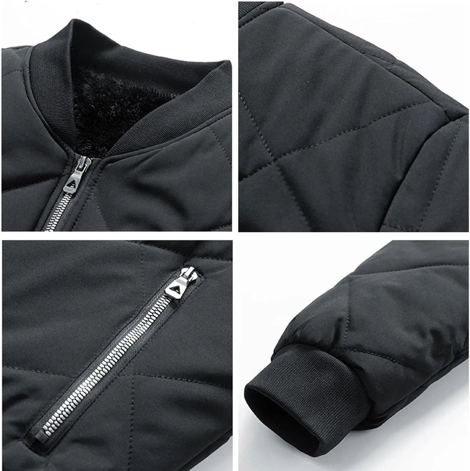 Men's Jacket Big & Tall Fleece-Lined Bomber Jacket Casual Fall Winter Warm Padded Coats Windproof Zip Up Coat Outwear