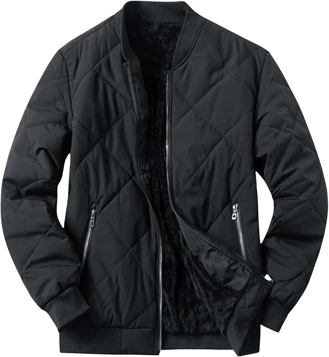 Men's Jacket Big & Tall Fleece-Lined Bomber Jacket Casual Fall Winter Warm Padded Coats Windproof Zip Up Coat Outwear