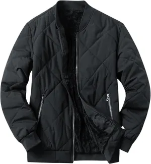 Men's Jacket Big & Tall Fleece-Lined Bomber Jacket Casual Fall Winter Warm Padded Coats Windproof Zip Up Coat Outwear