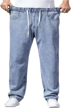 Mens Jeans Plus Size Denim Pants Loose Fit Pants Trousers Comfy Straight Leg Pants Drawstring Jean Pants Sweatpants