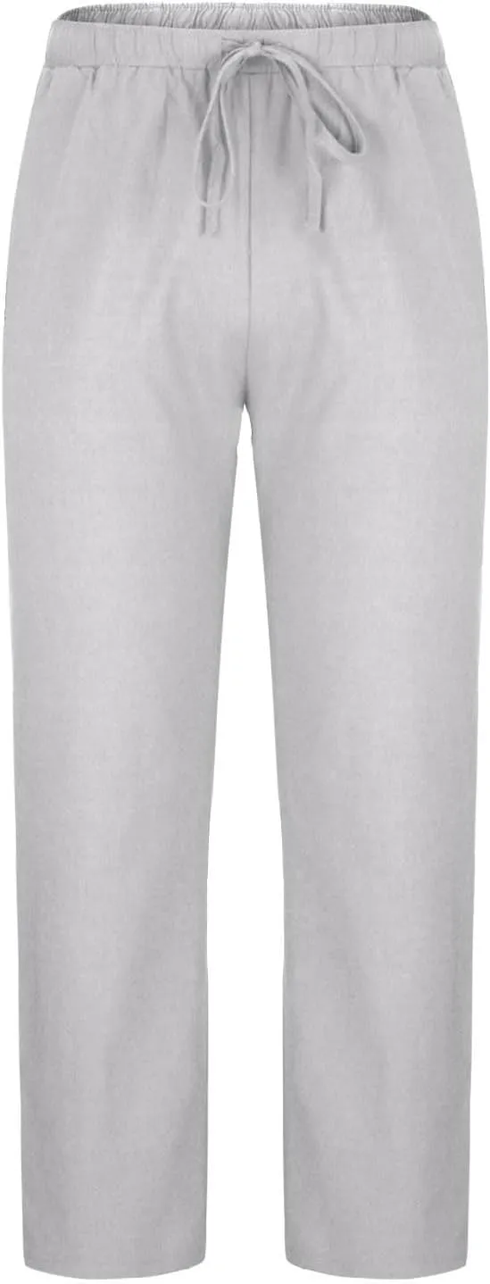 Mens Linen Pants Casual Pants Relaxed-Fit Beach Pants Summer Trousers Drawstring Elastic Waist Pants