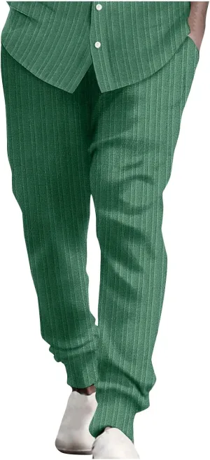 Men's Linen Pants Casual Pants Relaxed-Fit Beach Trousers Summer Yoga Pants Drawstring Elastic Waist Pants