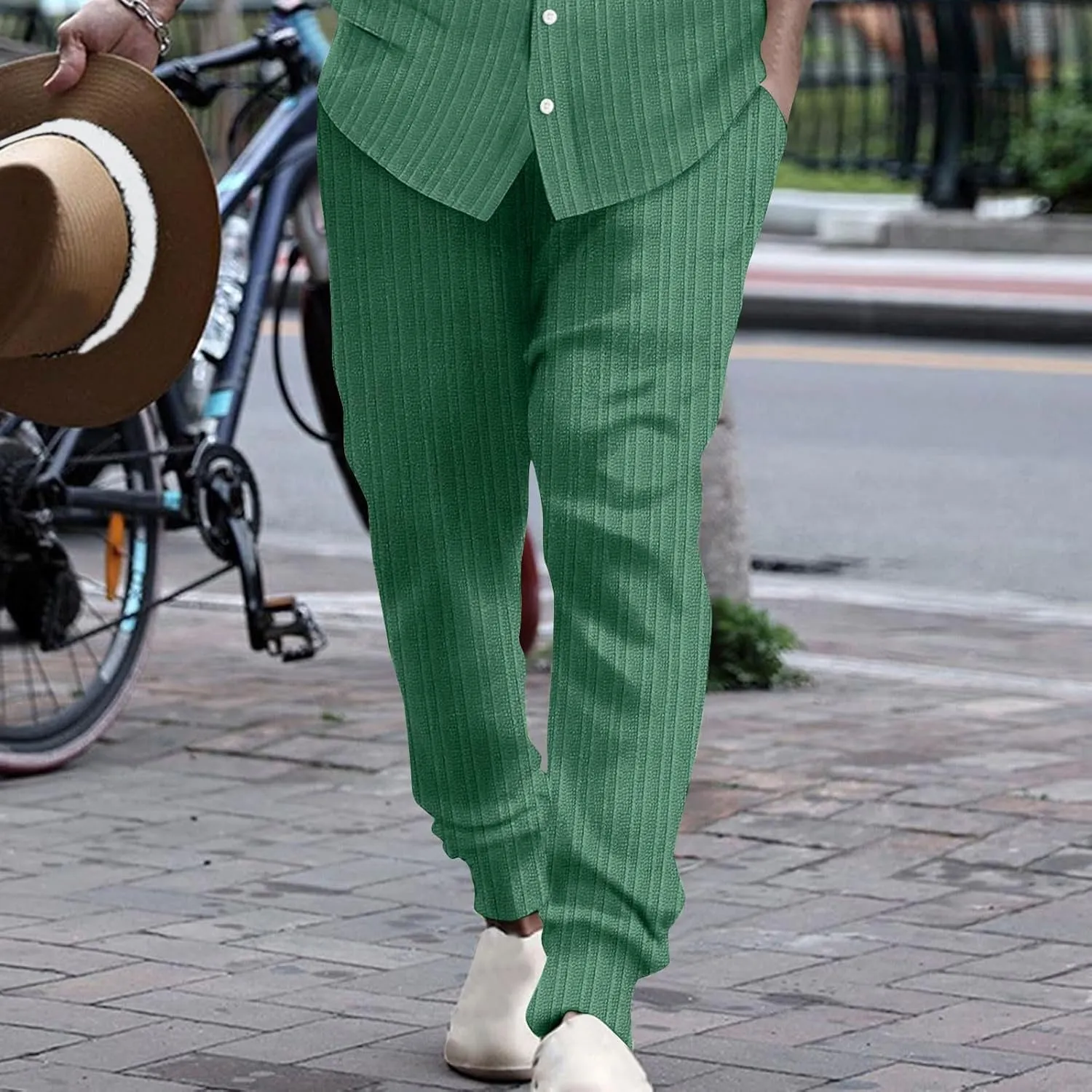Men's Linen Pants Casual Pants Relaxed-Fit Beach Trousers Summer Yoga Pants Drawstring Elastic Waist Pants