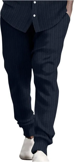 Men's Linen Pants Casual Pants Relaxed-Fit Beach Trousers Summer Yoga Pants Drawstring Elastic Waist Pants