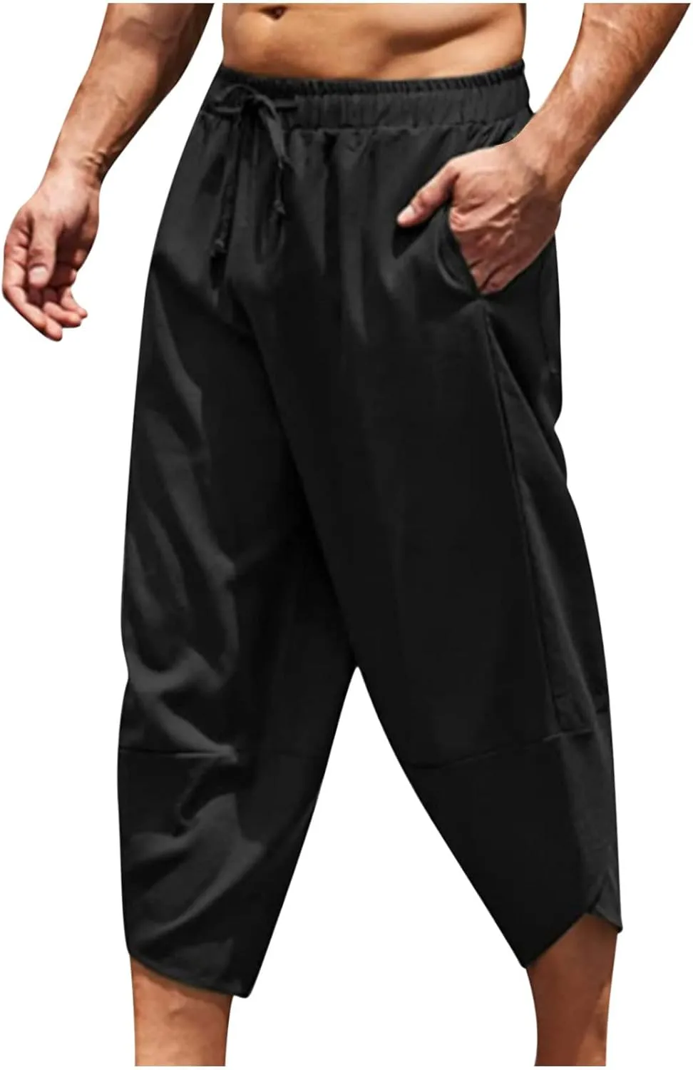 Mens Linen Pants Casual Pants Relaxed-Fit Beach Trousers Summer Yoga Pants Drawstring Elastic Waist Pants