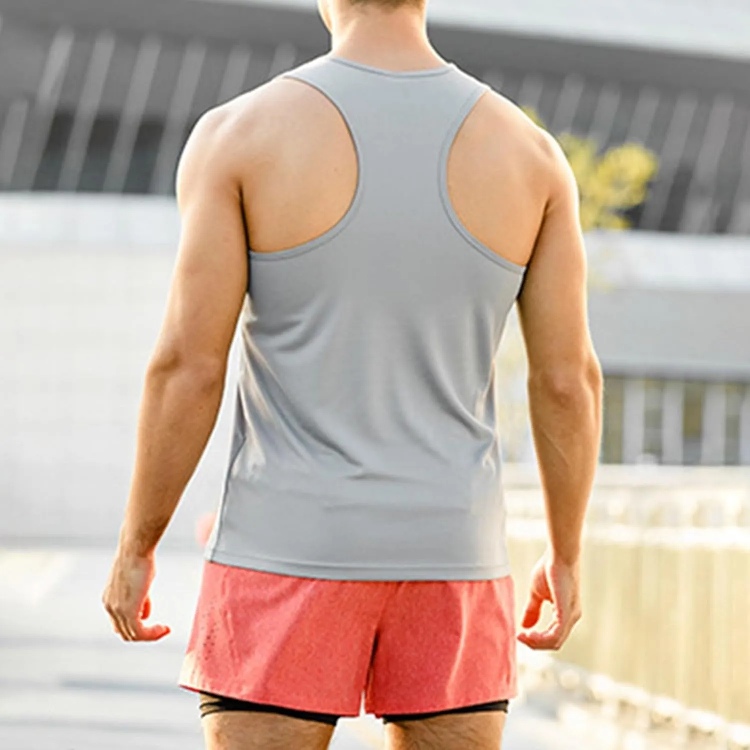 Men's Marathon Racerback Solid Color Crew Neck Sleeveless Tank Top Moisture Wicking Outdoor Basketball Training Stretch Vest