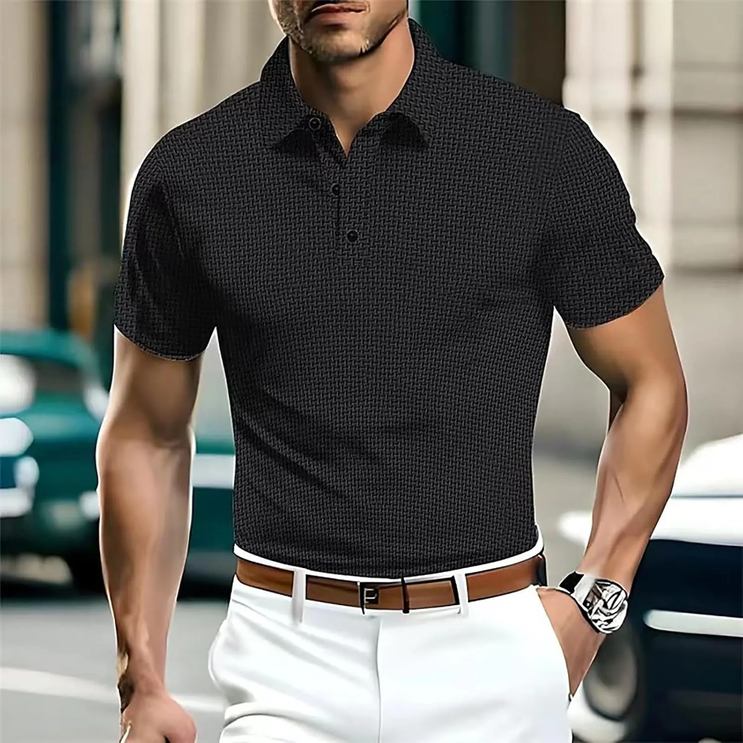Men's Mesh Polo Shirt Short Sleeve Solid Color Lapel Henley Shirt Quick Dry Stretch Training Gym Camping Hiking Travel Top