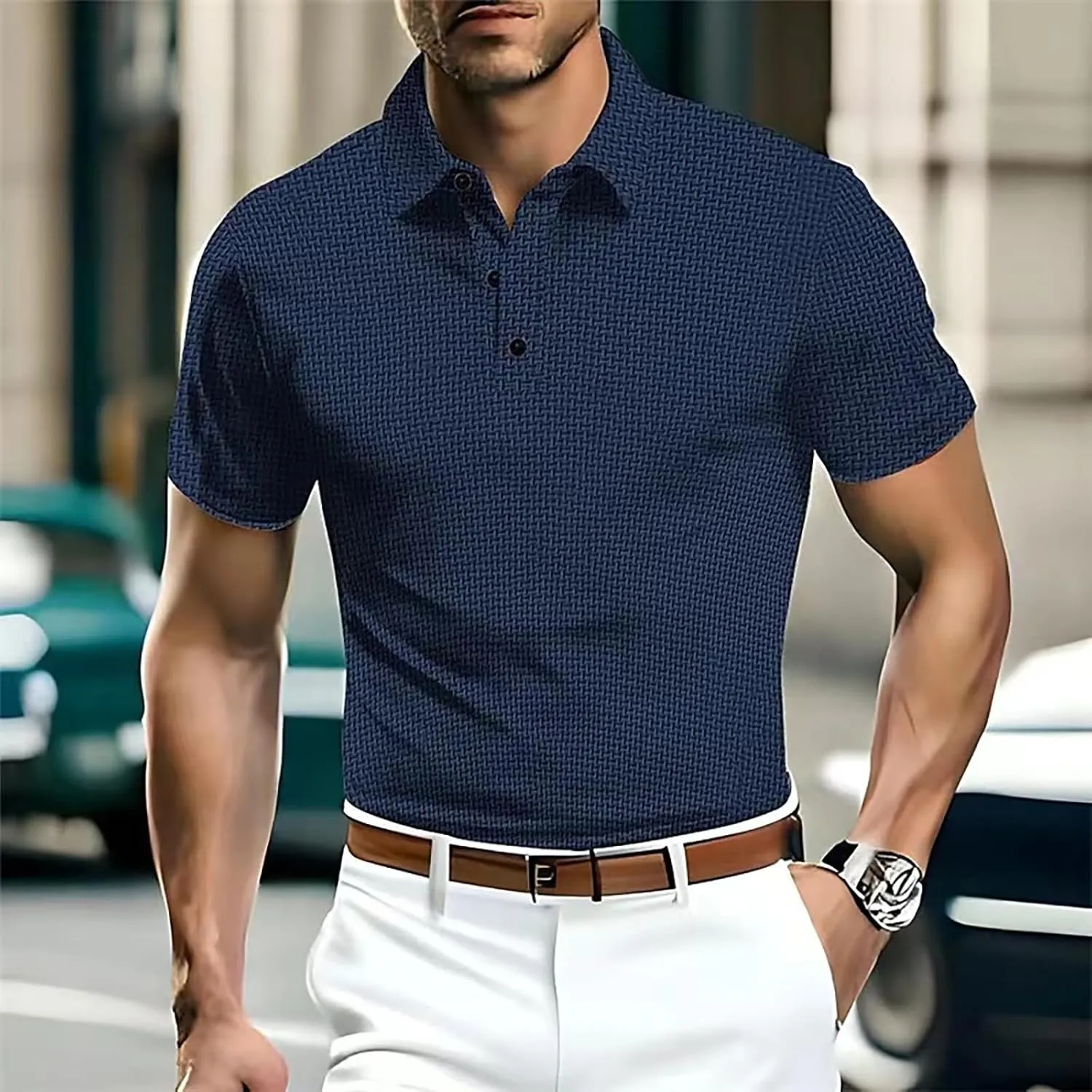 Men's Mesh Polo Shirt Short Sleeve Solid Color Lapel Henley Shirt Quick Dry Stretch Training Gym Camping Hiking Travel Top