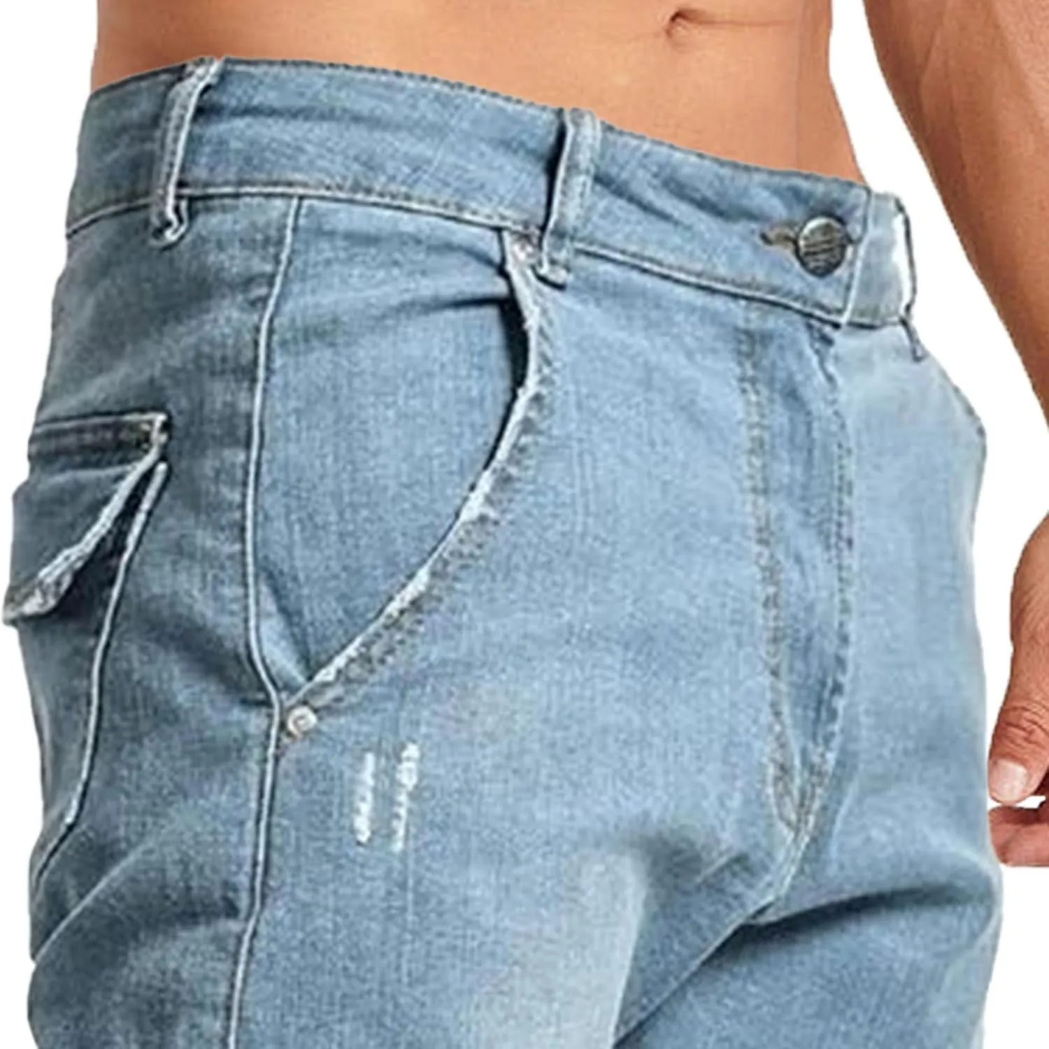 Men's Relaxed Fit Cargo Jeans Slim Fit Workwear Denim Pants Regular Ripped Comfort Flex Waist Jean