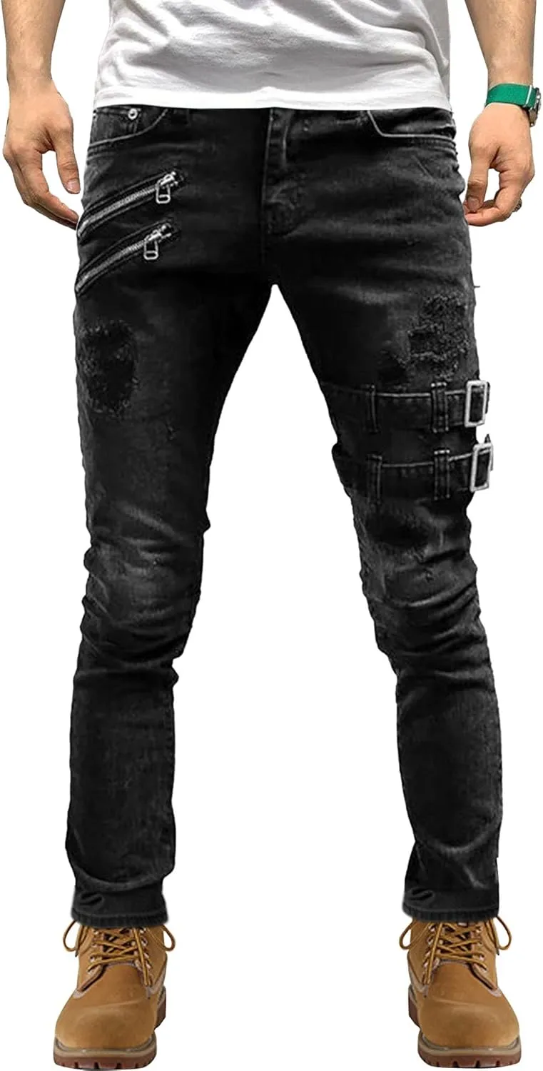 Men's Relaxed Fit Cargo Jeans Slim Fit Workwear Denim Pants Regular Ripped Comfort Flex Waist Jean