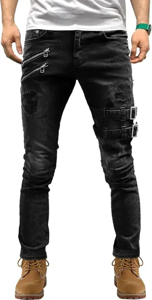 Men's Relaxed Fit Cargo Jeans Slim Fit Workwear Denim Pants Regular Ripped Comfort Flex Waist Jean
