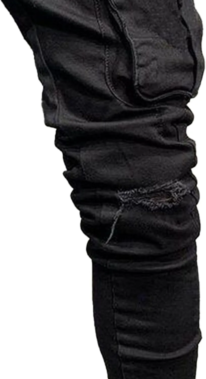 Men's Relaxed Fit Cargo Jeans Slim Fit Workwear Denim Pants Regular Ripped Comfort Flex Waist Jean