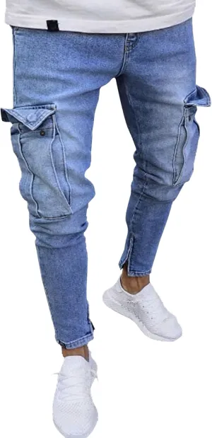 Men's Relaxed Fit Cargo Jeans Slim Fit Workwear Denim Pants Regular Ripped Comfort Flex Waist Jean