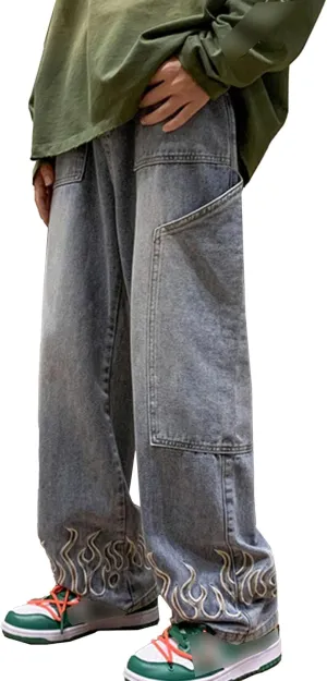 Mens Straight Fit Pocket Jeans Washed Streetwear Denim Pants Relaxed Fit Hip Hop Lightweight Jean