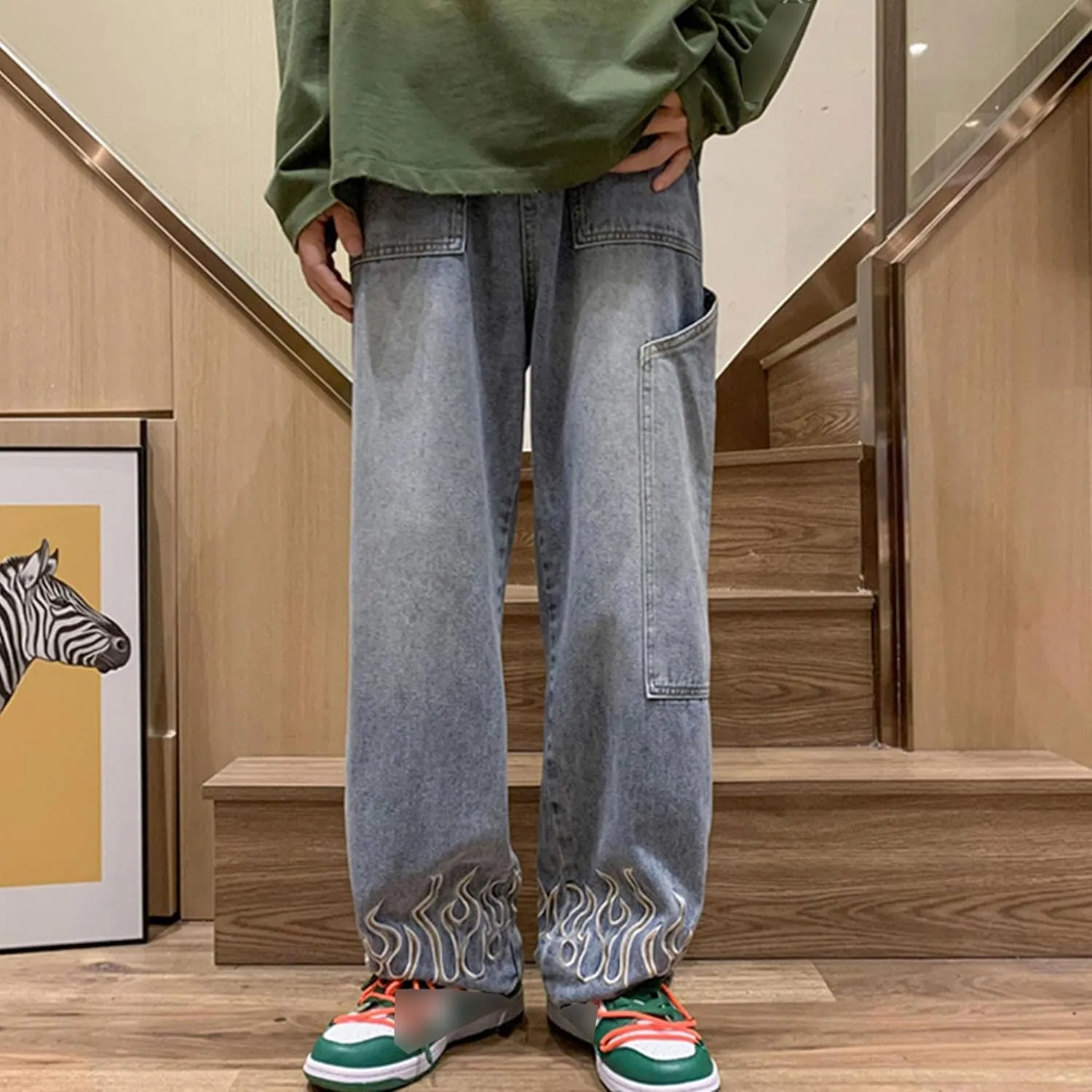 Mens Straight Fit Pocket Jeans Washed Streetwear Denim Pants Relaxed Fit Hip Hop Lightweight Jean