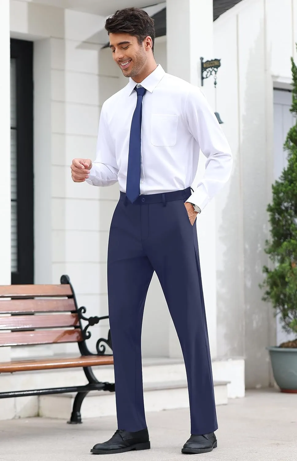 Mens Stretch Dress Pants Slim Fit Dress Pants for Men Expandable Waist Casual Dress Pants Athletic Golf Pants