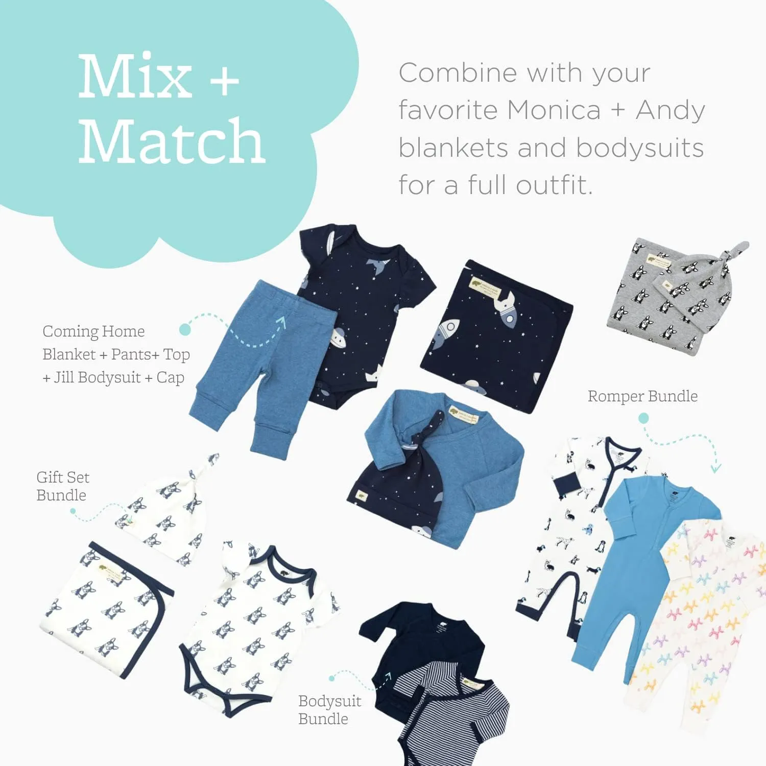MONICA   ANDY Unisex Organic Cotton Baby Boy Girl Long Sleeve Jack   Jill Bodysuit