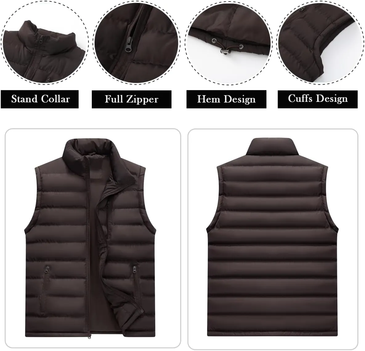 Msmsse Men's Winter Outerwear Vests Puffer Fleece Lined Quilted Vest Casual Sleeveless Jacket