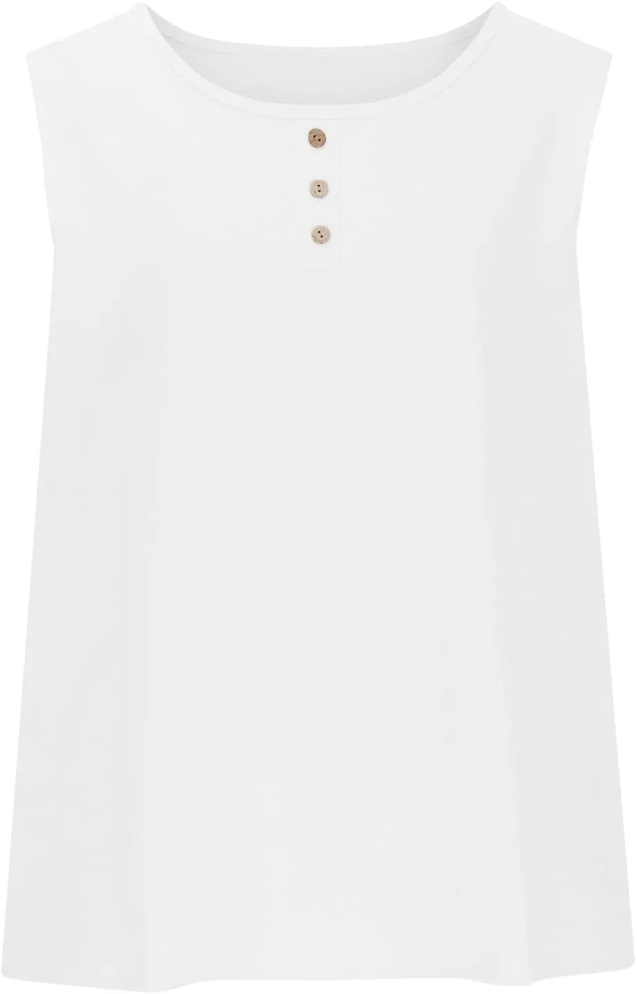 Mzkdieey Cotton Linen Tank Tops for Women Scoop Neck Button Down Henley Shirts Summer Casual Sleeveless Loose Fit T-Shirt