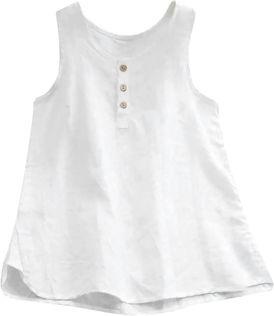 Mzkdieey Cotton Linen Tank Tops for Women Scoop Neck Button Down Henley Shirts Summer Casual Sleeveless Loose Fit T-Shirt