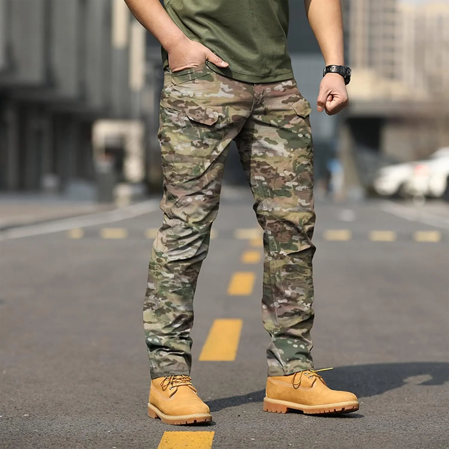 OIOLOYJM Cargo Pants for Men Relaxed Fit Work Hiking Waterproof Pants Stretch Tactical Pants Lightweight Outdoor Travel Pants