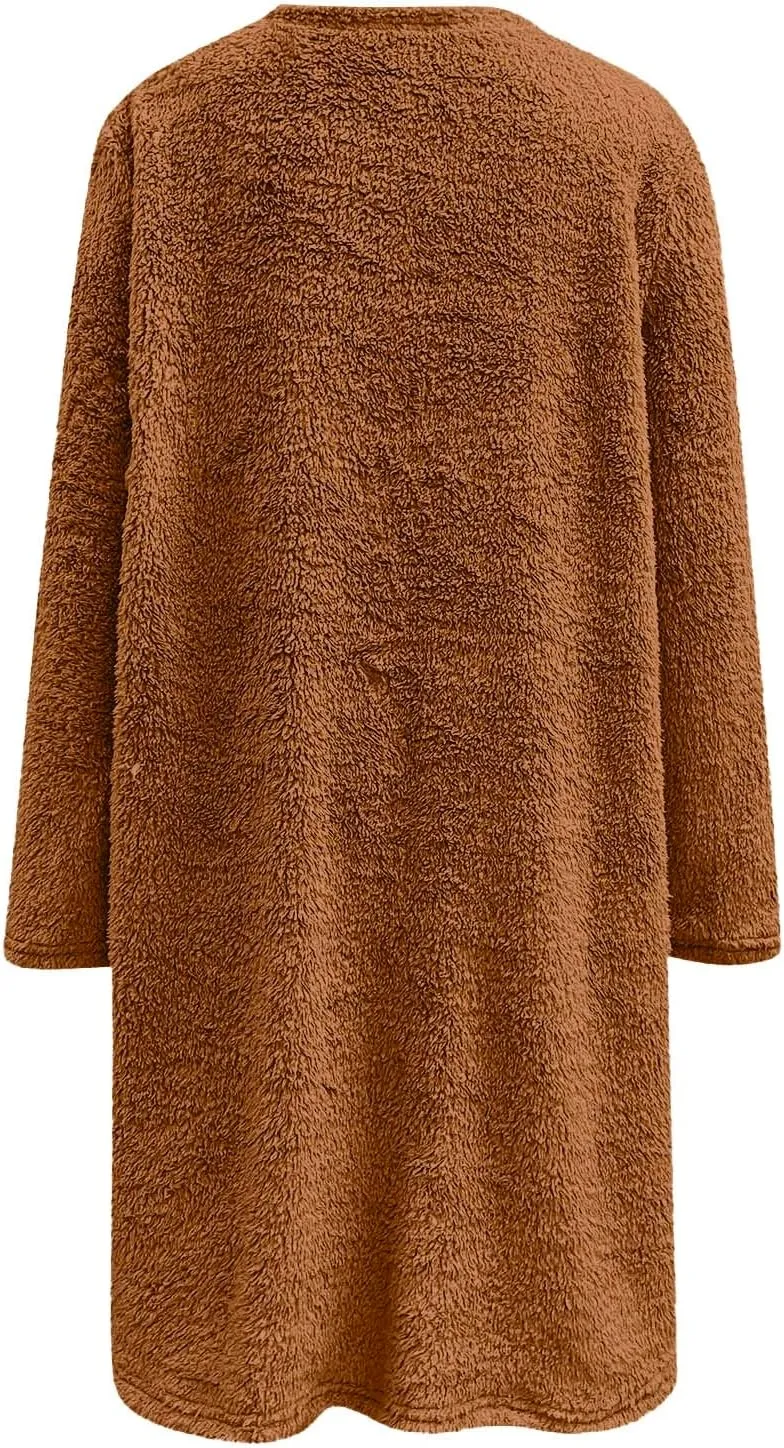 Oversized Sweaters For Women Casual Fleece Fuzzy Faux Shearling Warm Winter Outwear sweatshirt Shaggy Coat Cute hoodie