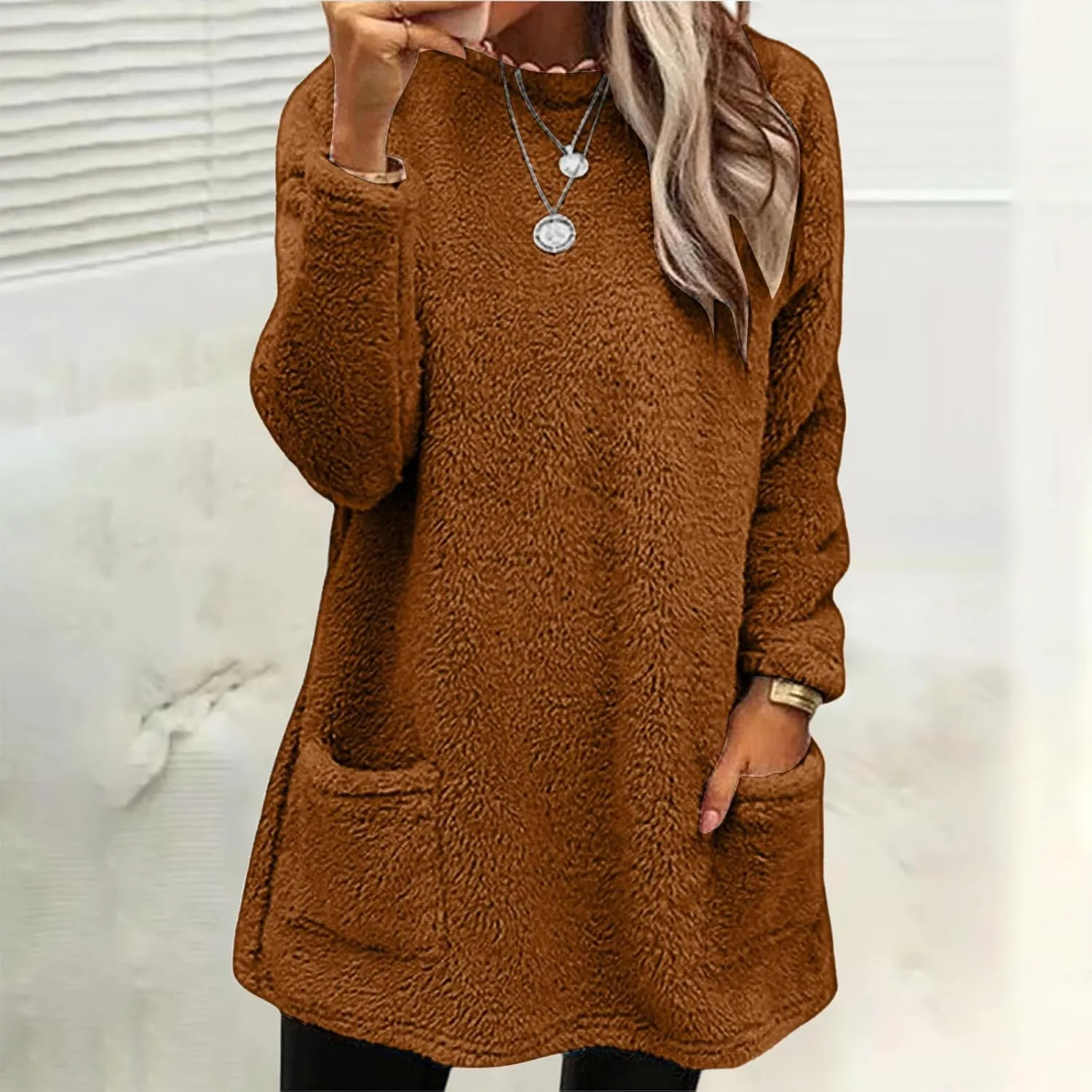 Oversized Sweaters For Women Casual Fleece Fuzzy Faux Shearling Warm Winter Outwear sweatshirt Shaggy Coat Cute hoodie