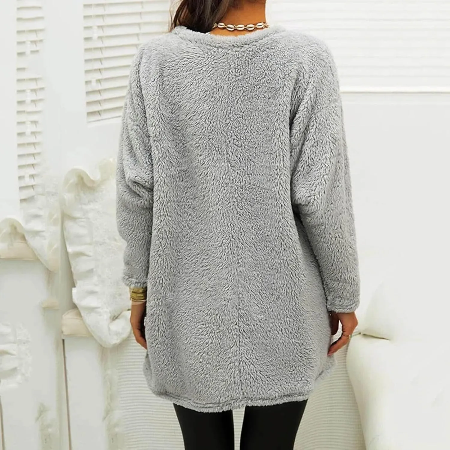 Oversized Sweaters For Women Casual Fleece Fuzzy Faux Shearling Warm Winter Outwear sweatshirt Shaggy Coat Cute hoodie