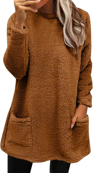 Oversized Sweaters For Women Casual Fleece Fuzzy Faux Shearling Warm Winter Outwear sweatshirt Shaggy Coat Cute hoodie
